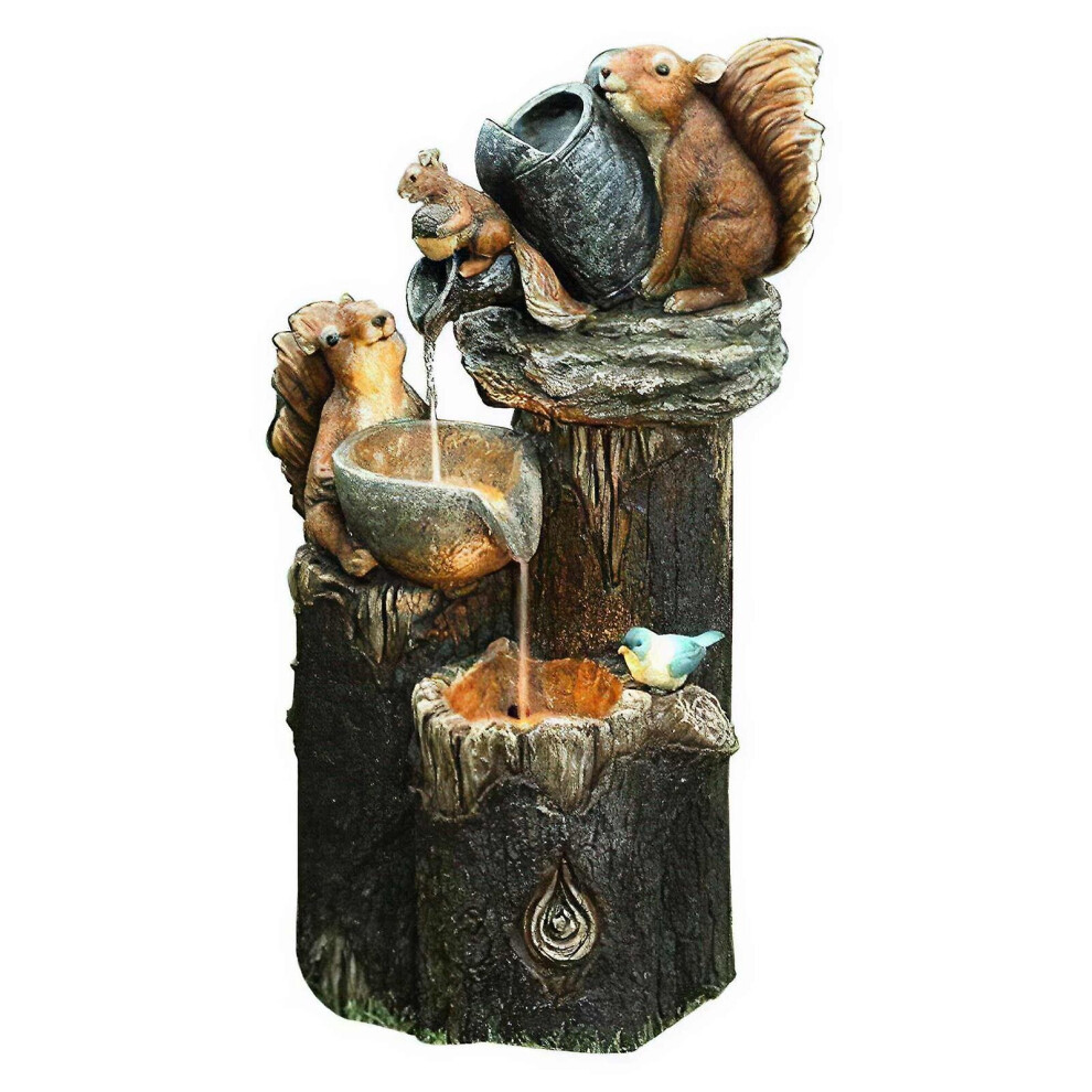 (Squirrel) Garden Animal Statue Fountain Solar Led Lights Yard Art Decor Outdoor Patio Sculpture