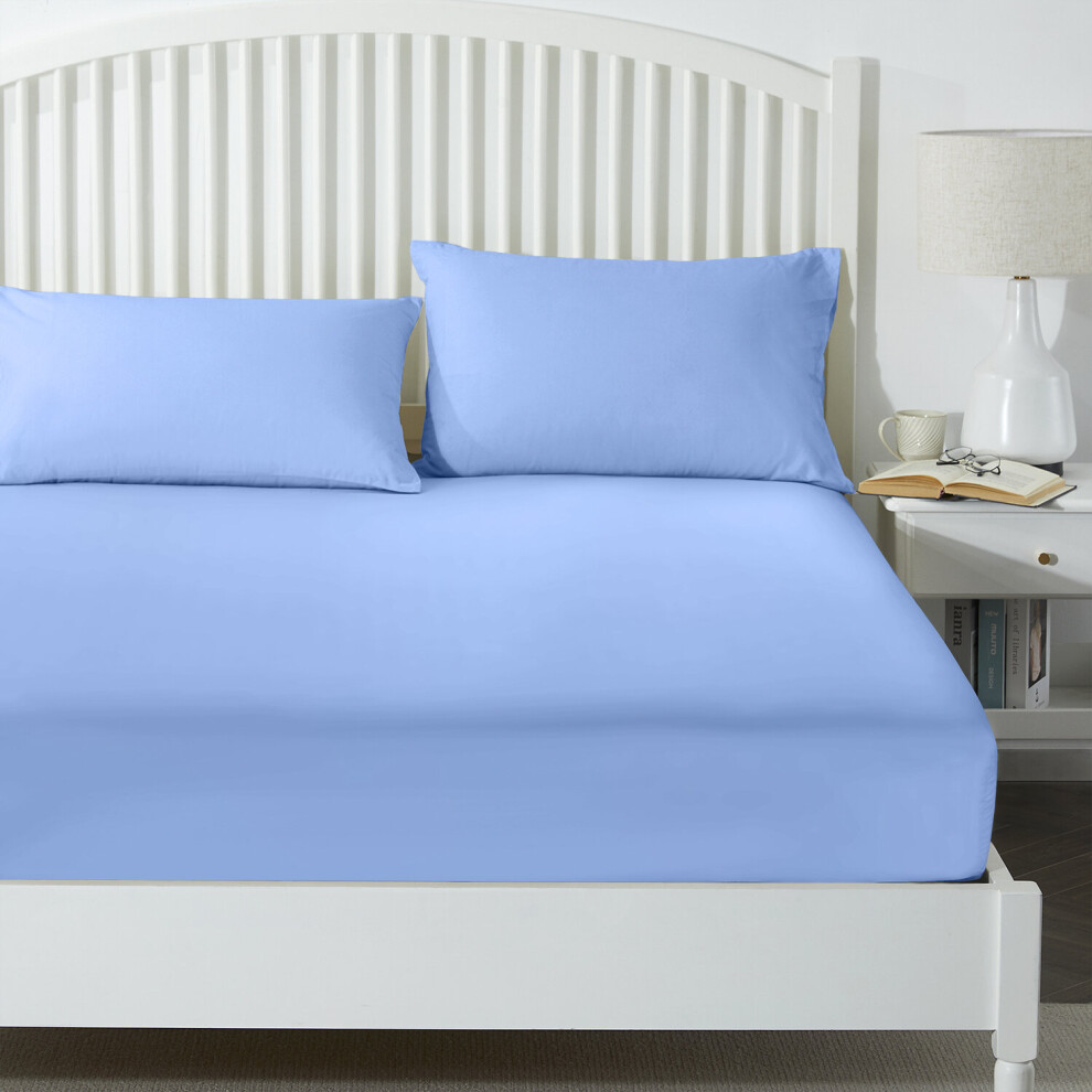 (Sky Blue, Double) Fitted Sheets Extra Deep Non Iron Soft Bed Sheet