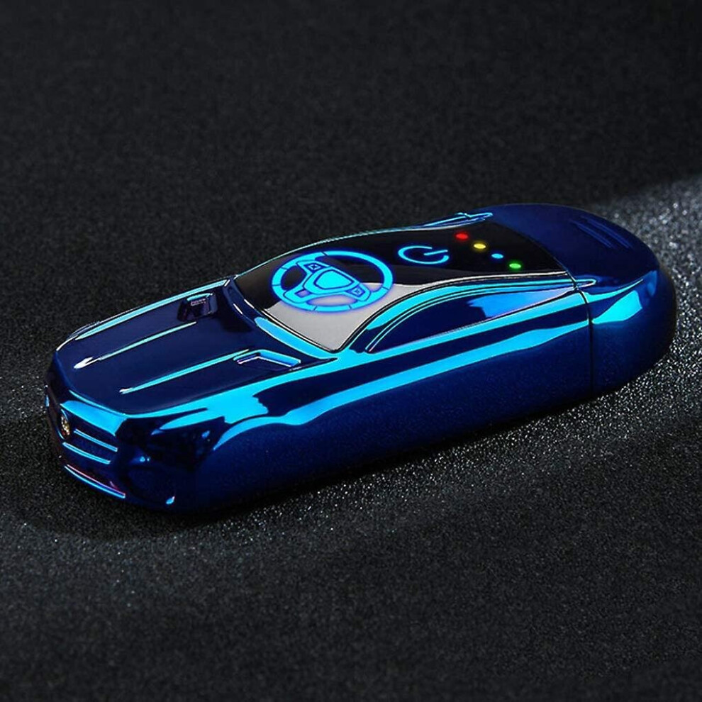(Blue) Double Arc Electric Lighter Usb Rechargeable Lighter With Fingerprint Sensor Sport Car Shape