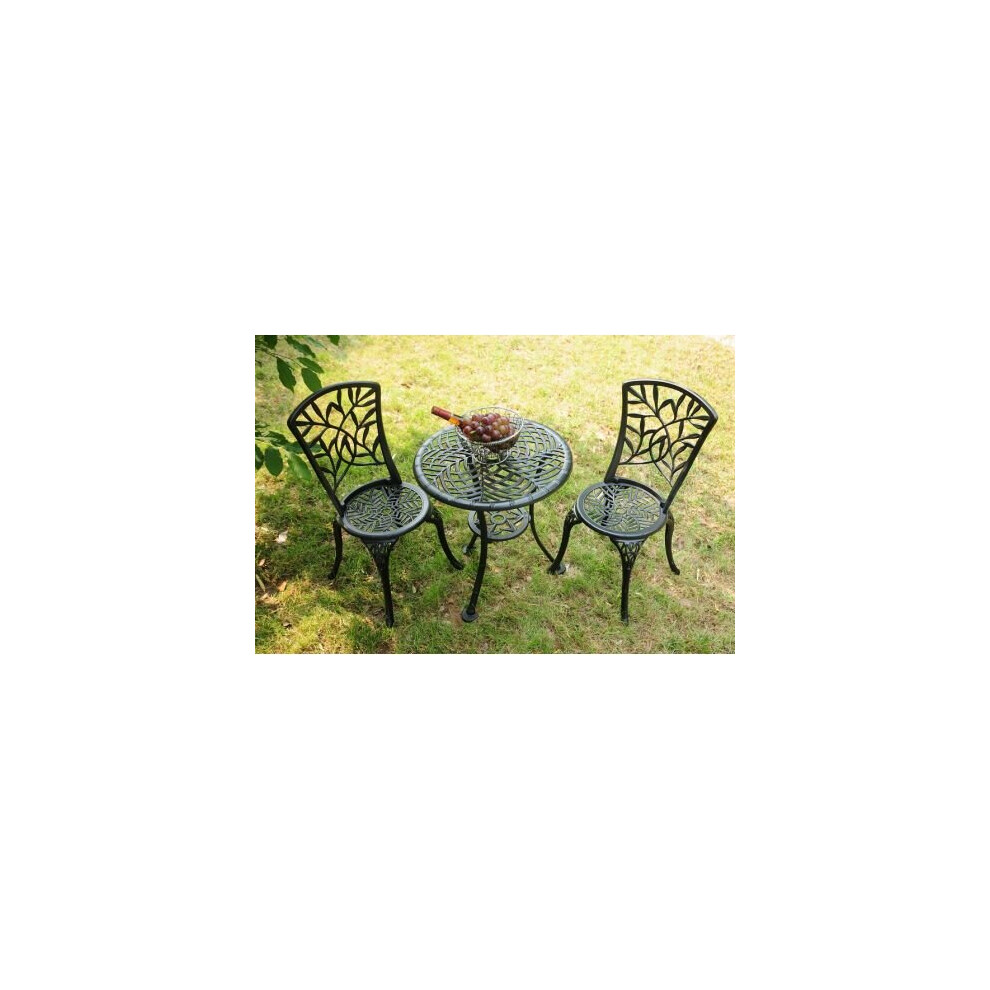 SH&G Hembury 2 Seat Bistro Set | 3 Piece Round Table & Chairs | Black Aluminium with Cream Cushions | Indoor & Outdoor | Signature Homes and Gardens