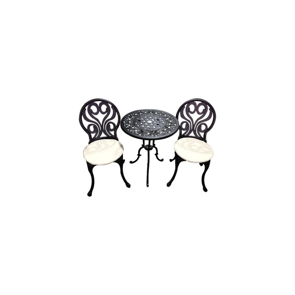 SH&G Penryhn 2 Seat Bistro Set | 3 Piece Round Table & Chairs | Black Aluminium with Cream Cushions | Indoor & Outdoor | Signature Homes and Gardens