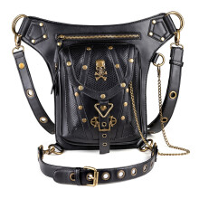 Neue Motorrad Steampunk Tasche PU-Leder Hüfttasche Schulter Gothic Retro Viktorianischer Stil Schwarz