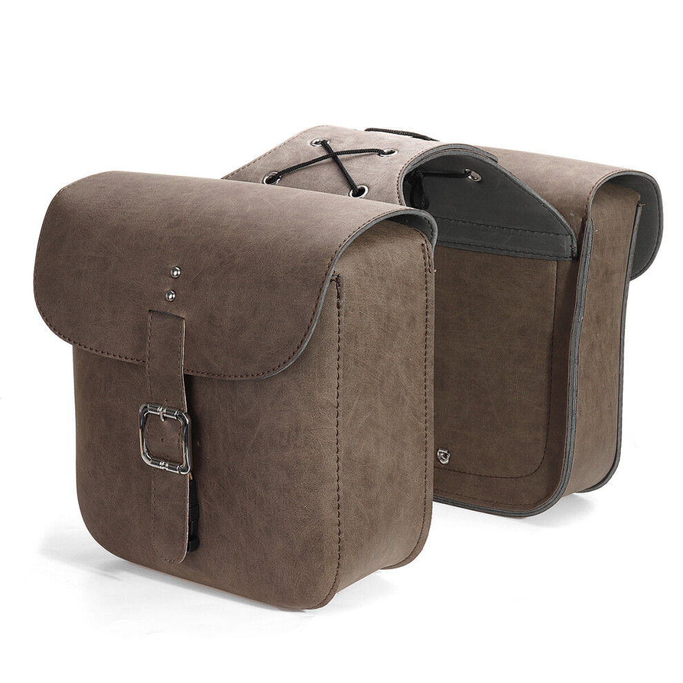 New Pair Universal Motorcycle Pu Leather Saddlebags Side Tool Bag Luggage Waterproof For Harley 762179093787