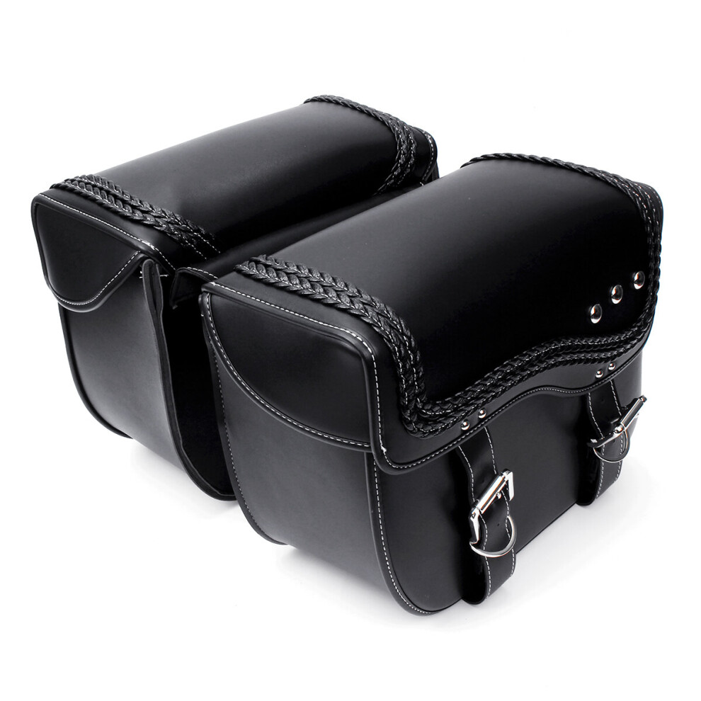New Pu Leather Motorcycle Saddlebags Side Luggage Pannier Tool Storage Bag For Harley Sportster Black 762179096405