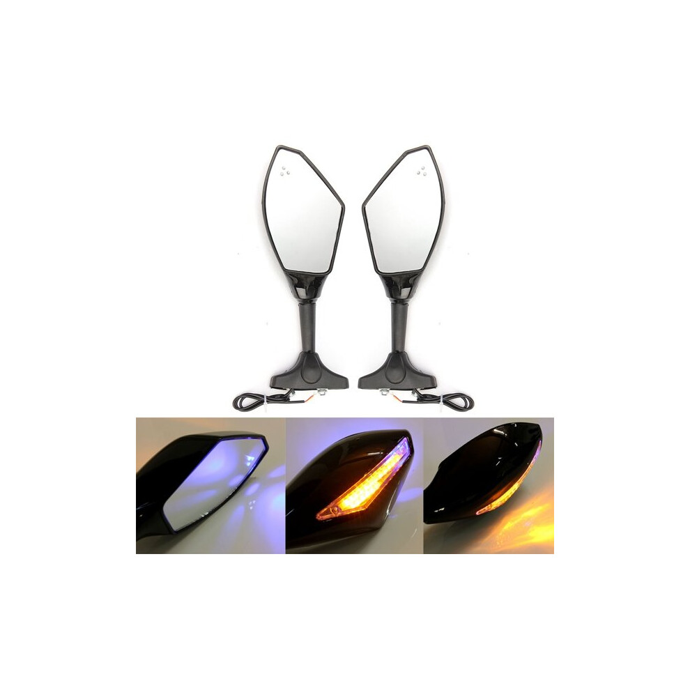 New Rear View Mirrors With Led Turn Signal For Yamaha Honda Kawasaki Suzuki 762179084907
