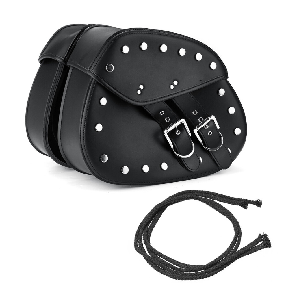 New 2Pcs Universal Motorcycle Pu Leather Saddlebags Side Storage Tool Bag For Harley Black 762179094975
