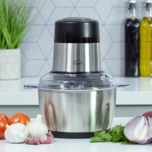 Quest 31559 Stainless Steel Food Chopper / 1.8L Capacity / Chop, Blend, Mix & Purée / 2 Speed Operation / Stainless-Steel Bowl / Clear Viewing Lid