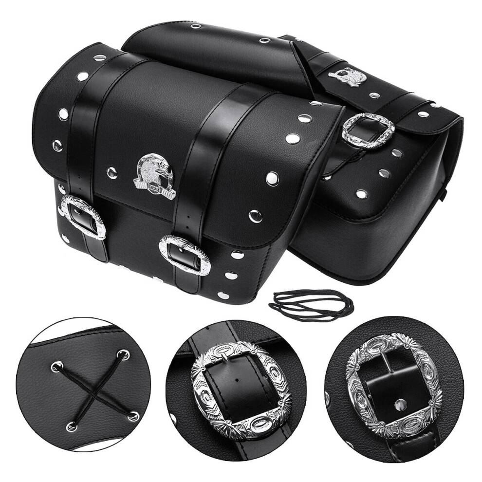 New Pu Leather Motorcycle Saddlebags Luggage Side Tool Bag Left Right Pouch For Harley Black 762179093107