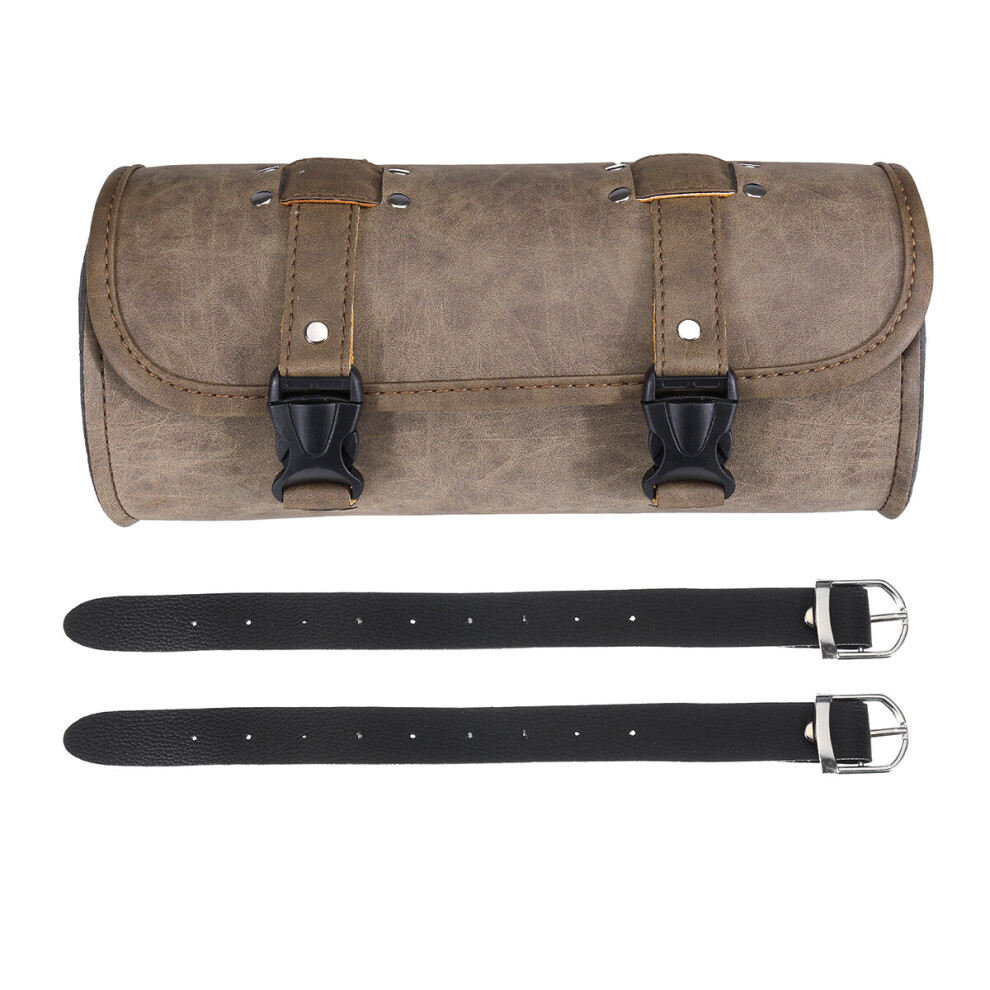 New Universal Motorcycle Front Fork Tool Bag Saddlebags Storage Luggage Roll Barrel Pouch Leather For Harley 762179070696