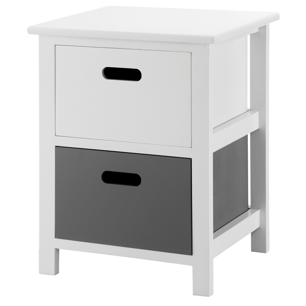 Livivo (2 Drawer) Wooden Storage Cabinet Unit Stand Cupboard Drawer Organiser Bedside Nightstand White,Grey