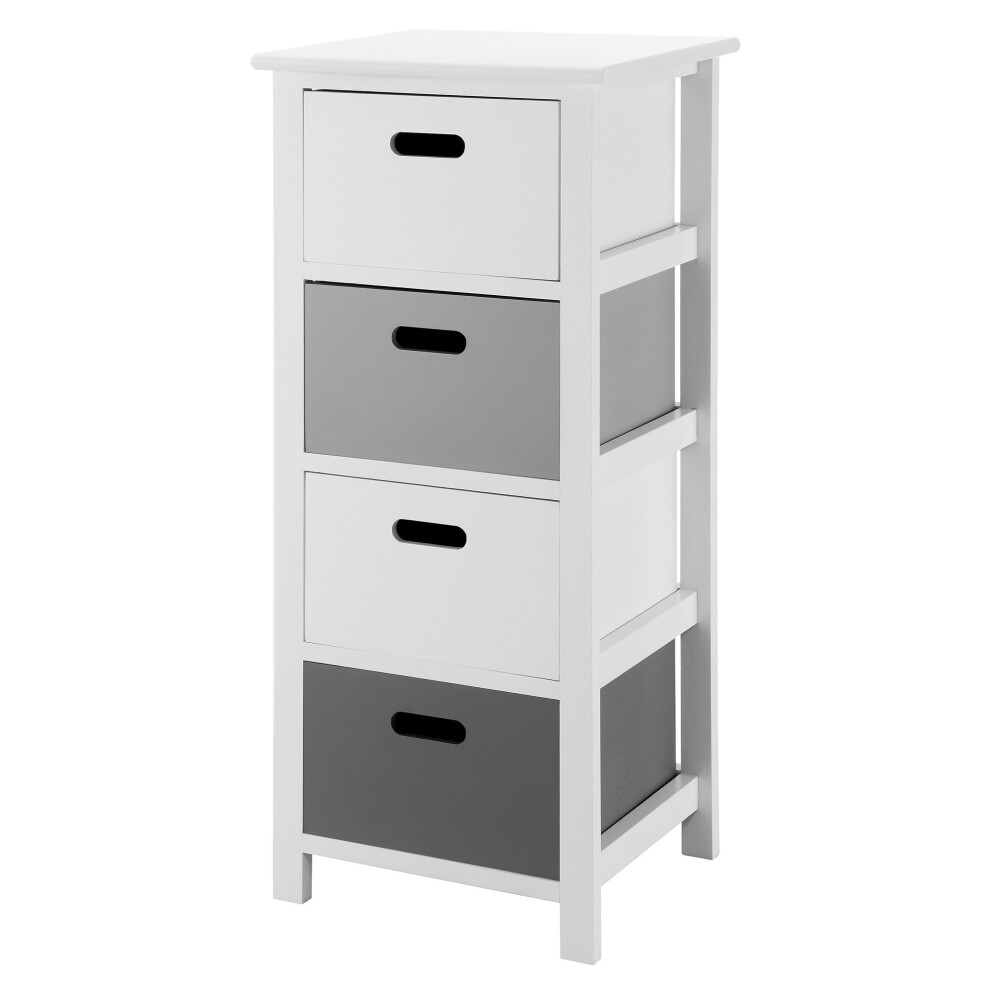 Livivo (4 Drawer) Wooden Storage Cabinet Unit Stand Cupboard Drawer Organiser Bedside Nightstand White,Grey