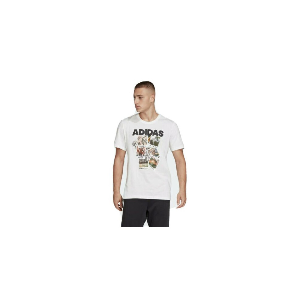 (S) Mens adidas Doodle Photos T Shirt Tee White