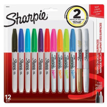 Sharpie Permanent Markers, Fine Point, Assorted Bold Colors, 12 Count