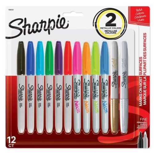 Sharpie Sharpie Permanent Markers, Fine Point, Assorted Bold Colors, 12 Count