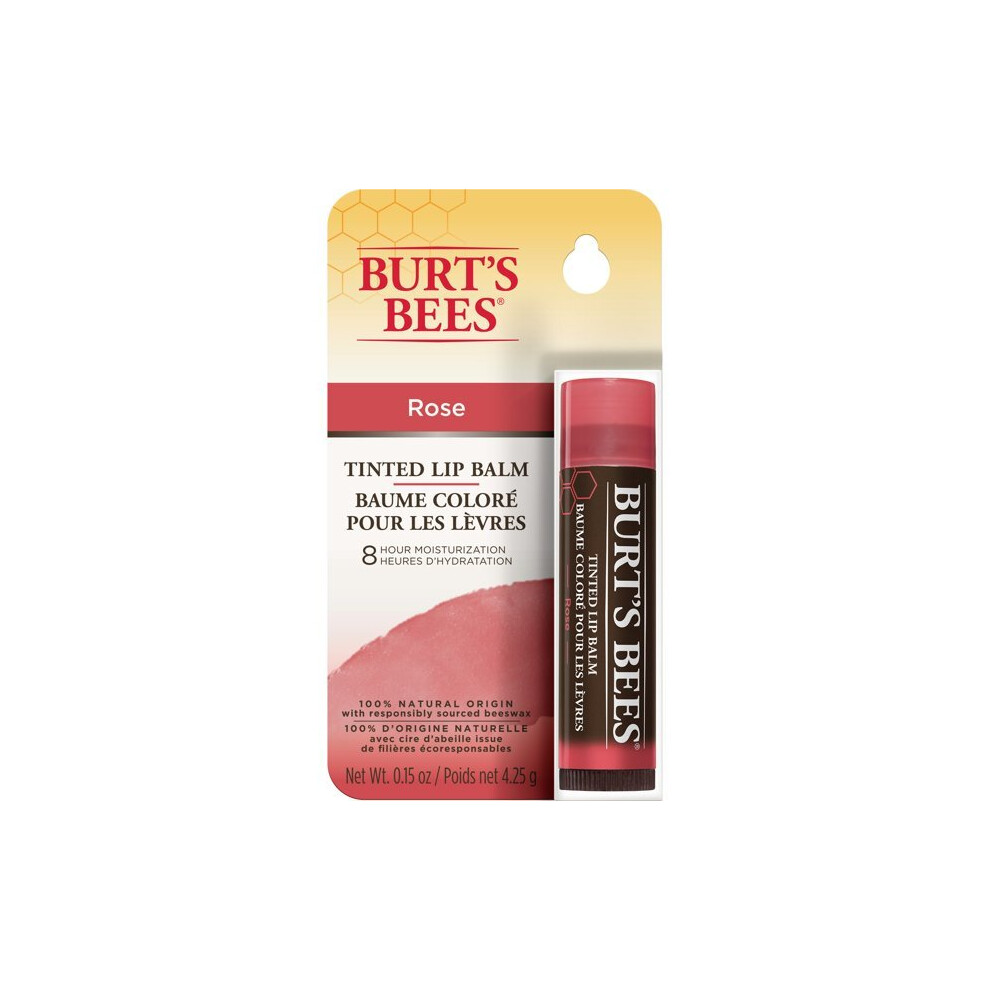 Burt's Bees 100% Natural Tinted Lip Balm, Rose with Shea Butter & Botanical Waxes, 1 Tube