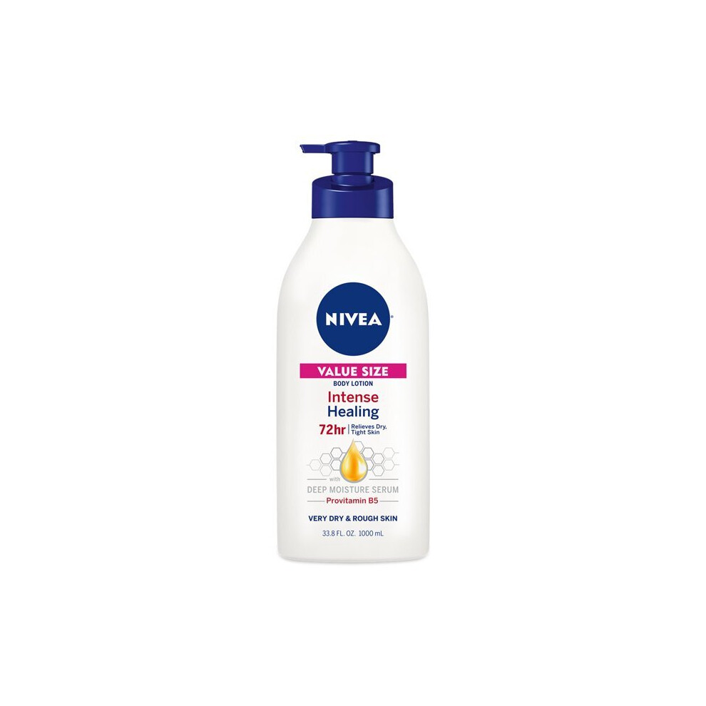 NIVEA Intense Healing Body Lotion, 72 Hour Moisture for Dry to Very Dry Skin, 33.8 Fl Oz Pump Bottle