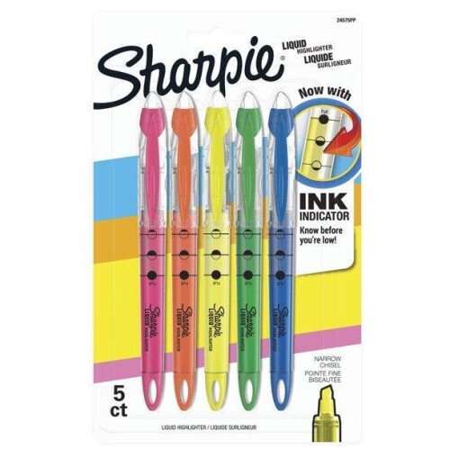 Sharpie Sharpie Liquid Highlighters, Chisel Tip, Assorted Colors, 5 Count