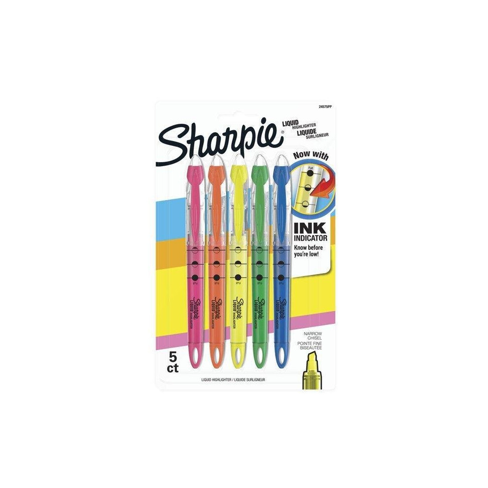 Sharpie Liquid Highlighters, Chisel Tip, Assorted Colors, 5 Count