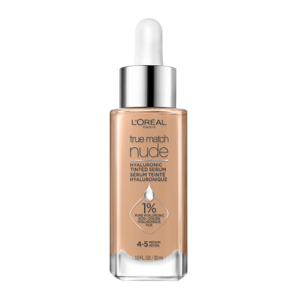 L'Oreal Paris True Match Hyaluronic Tinted Serum Foundation Makeup, Medium 4-5, 1 fl. oz