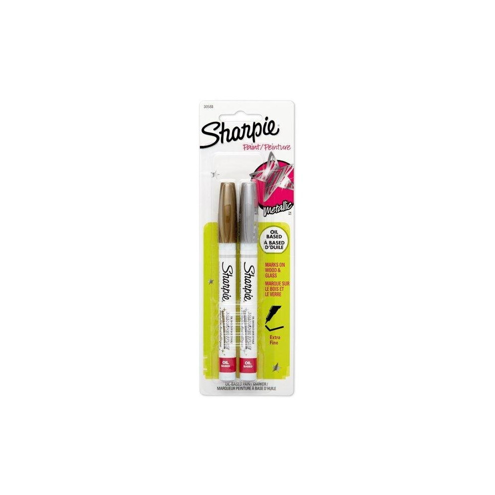 Sharpie Oil-Based Paint Markers, Extra-Fine Point, Metallic Gold & Silver, 2 Pack