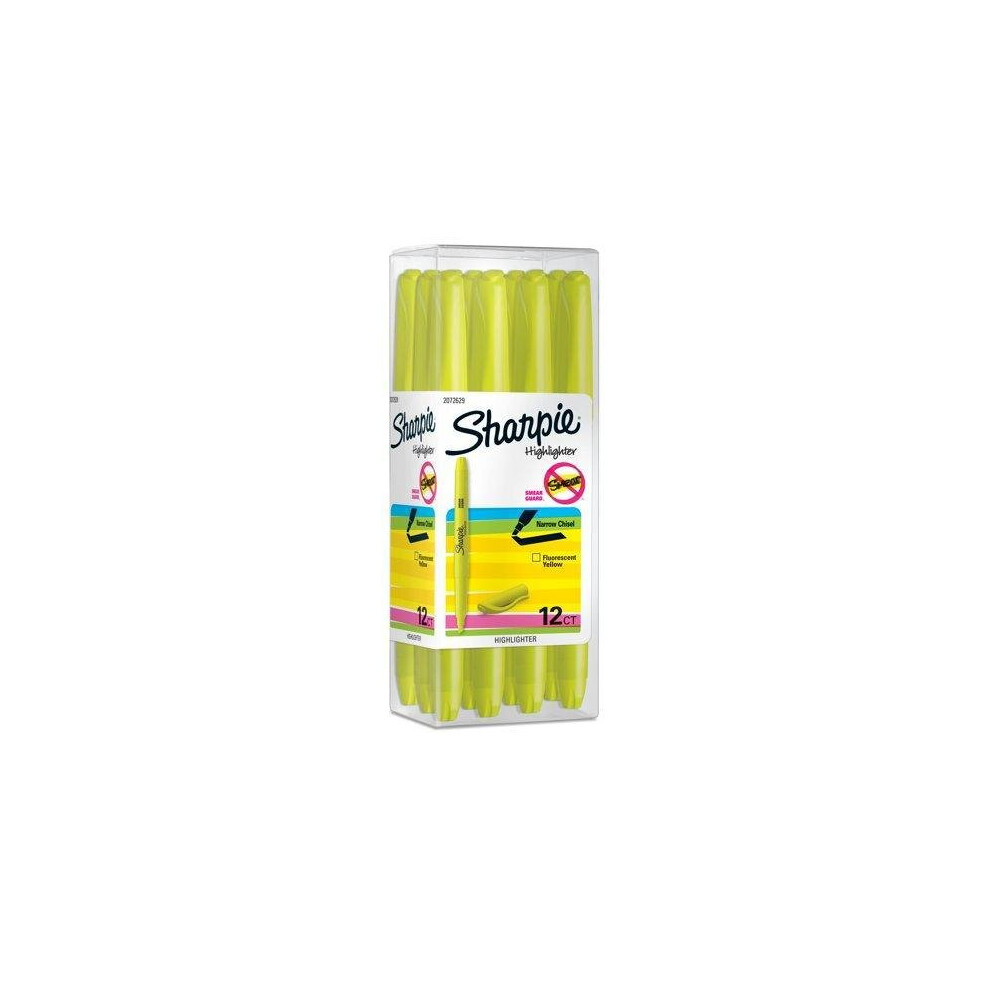 Sharpie Pocket Style Highlighter, Fluorescent Yellow, 12 Count