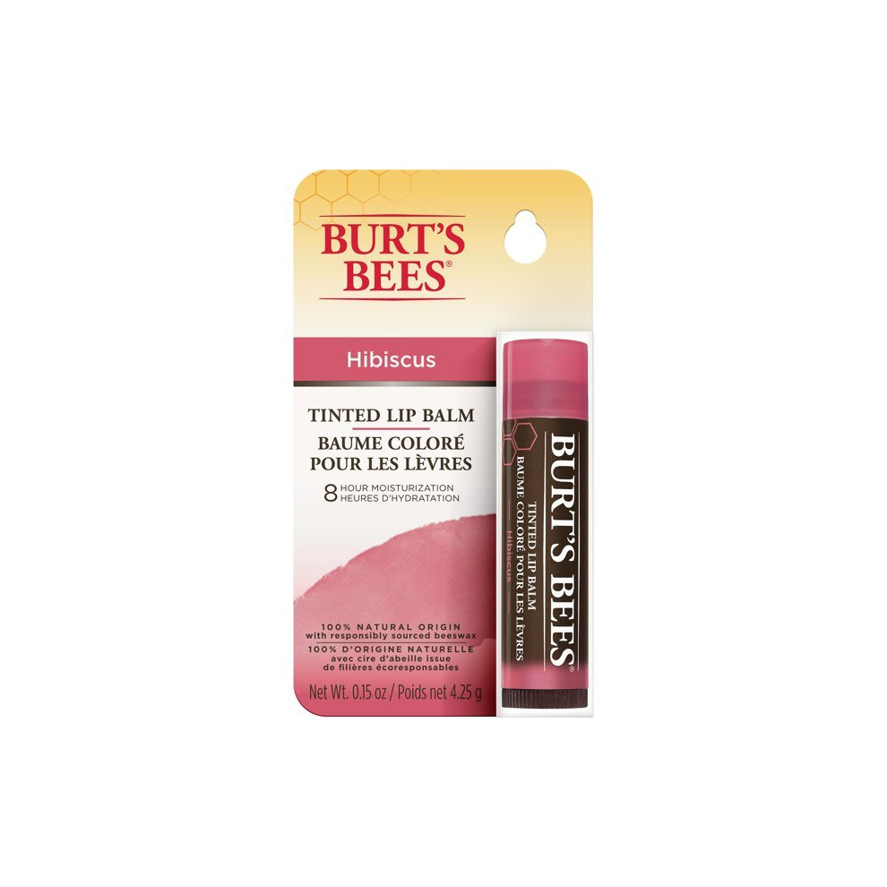 Burt's Bees 100% Natural Origin Tinted Lip Balm, Hibiscus with Shea Butter & Botanical Waxes, 1 Tube