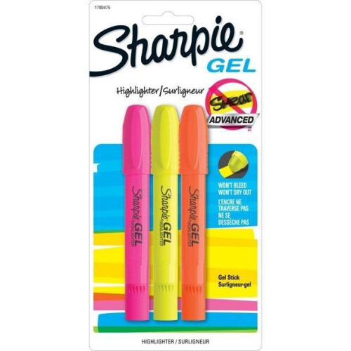 Sharpie Sharpie Gel Highlighters, Bullet Tip, Assorted Colors, 3 Count