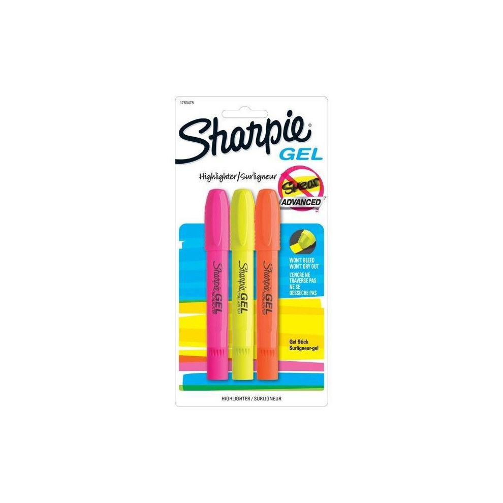 Sharpie Gel Highlighters, Bullet Tip, Assorted Colors, 3 Count