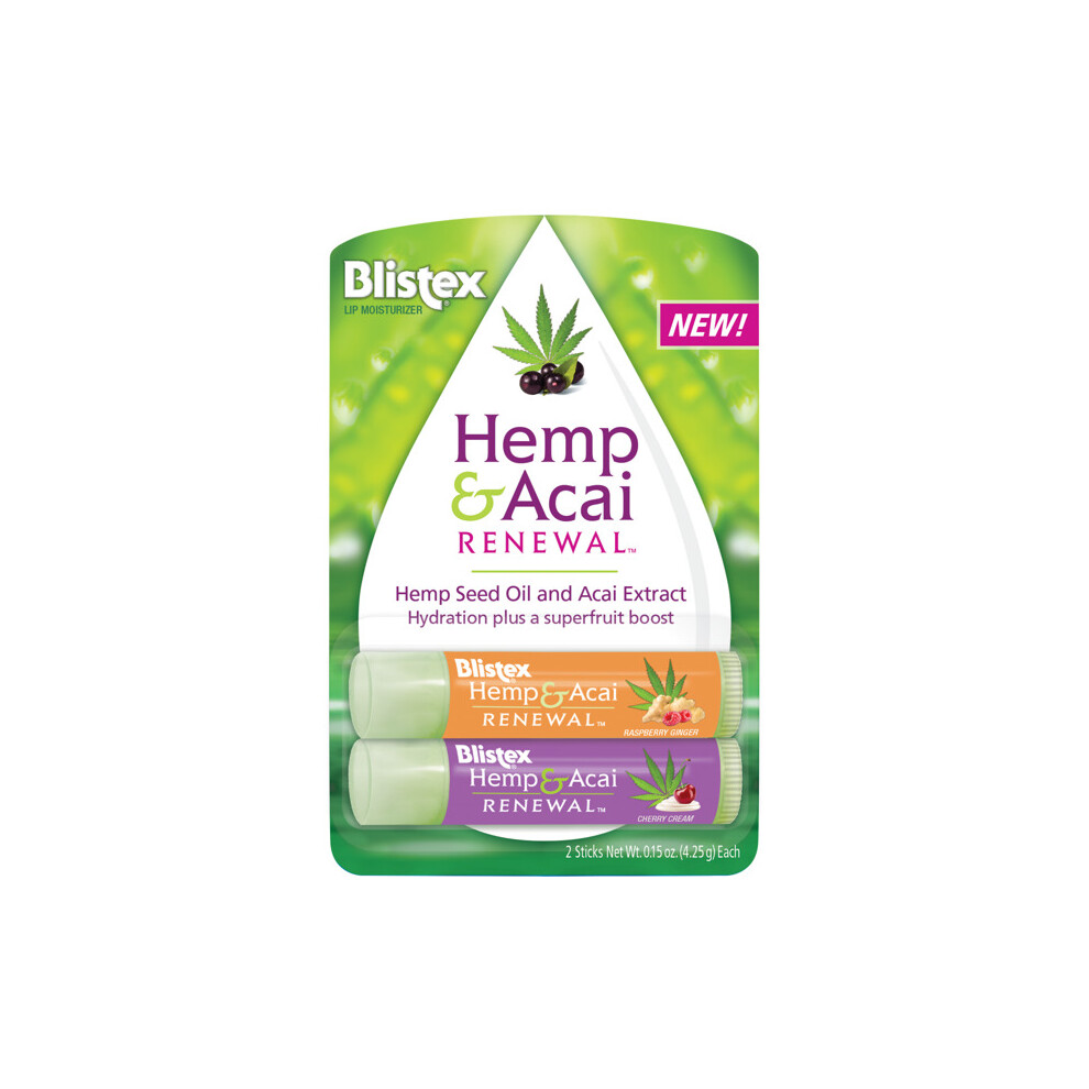 Blistex Hemp & Acai Renewal Lip Balm, Raspberry Ginger and Cherry Cream, 2 Pack