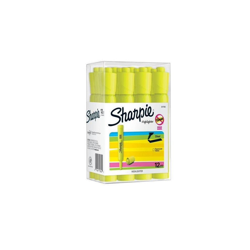 Sharpie Tank Highlighters, Chisel Tip, Fluorescent Yellow, 12 Count