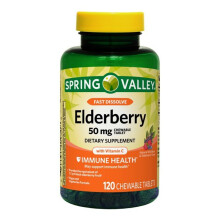 Spring Valley Fast Dissolve Elderberry Chewable Tablets, 50 mg, 120 Ct