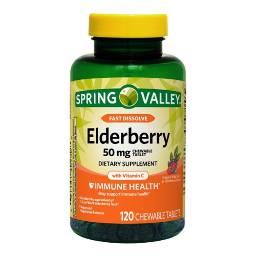 Spring Valley Fast Dissolve Elderberry Chewable Tablets, 50 mg, 120 Ct