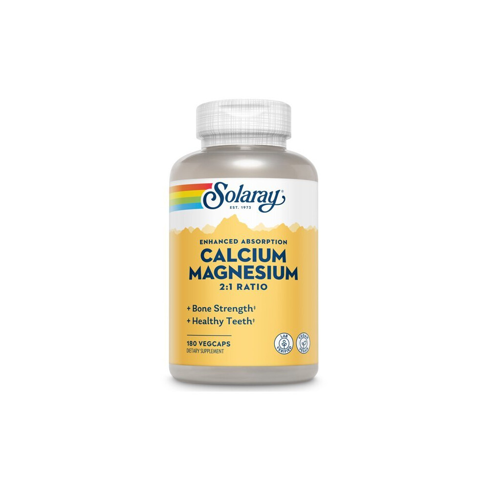 Solaray Calcium Magnesium 2:1 Ratio, Healthy Bone Strength And Teeth Support, High Absorption, 180 Vegcaps