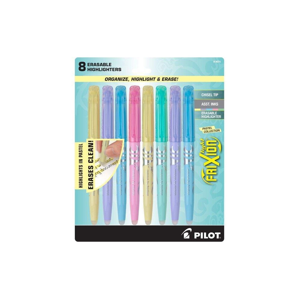 Pilot FriXion Light Pastel Erasable Highligher, Chisel Tip, Asst, 8ct