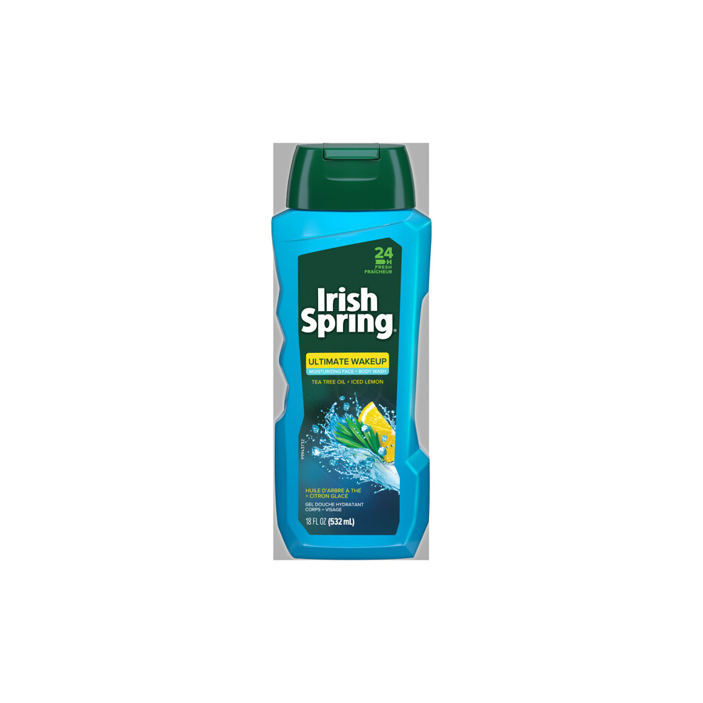 Irish Spring Ultimate Wake Up Tea Tree Face & Body Wash For Men, Moisturizing Body Wash Washes Away Bacteria - 18 Fluid Ounce.