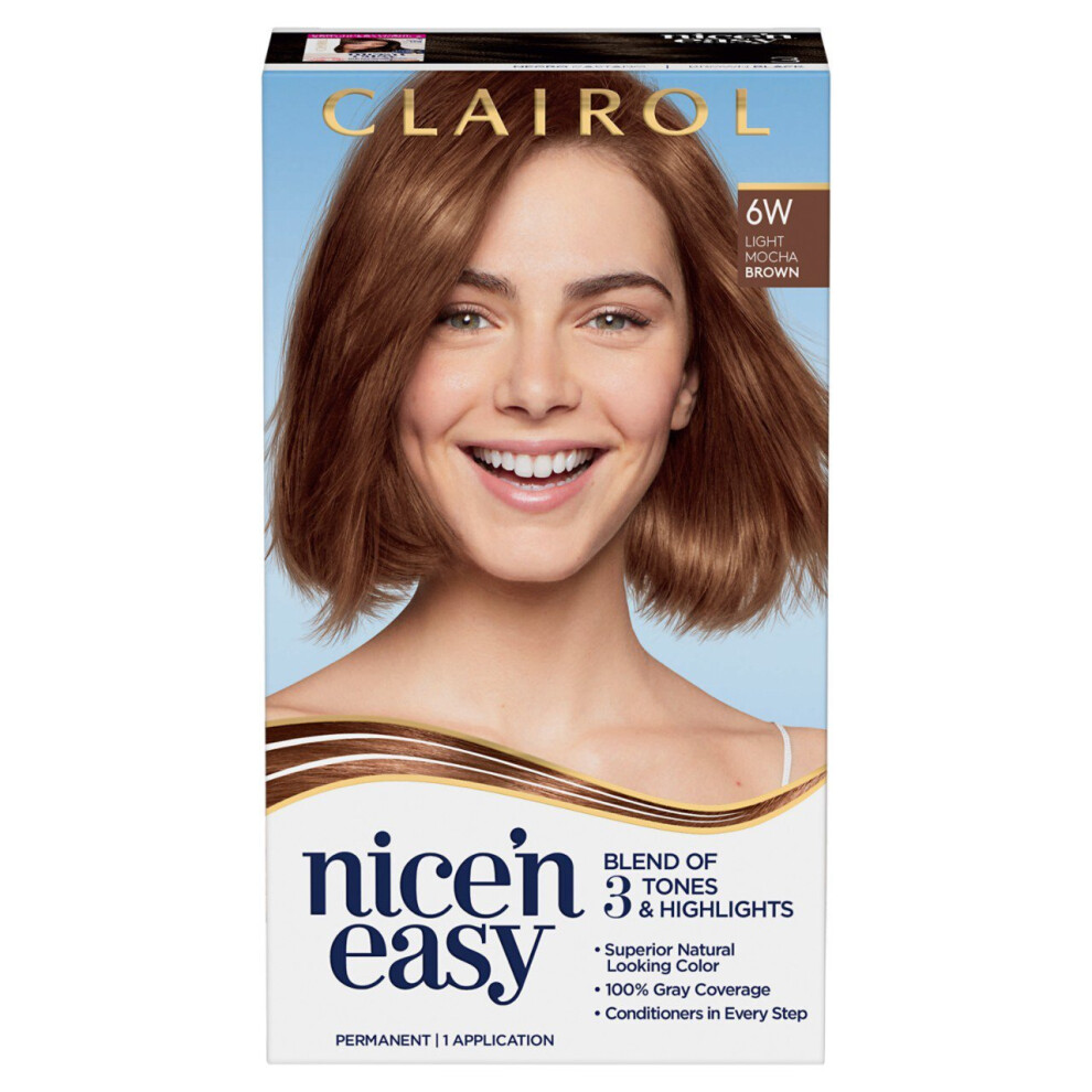 Clairol Nice'n Easy Permanent Hair Color Creme, 6W Light Mocha Brown, Hair Dye, 1 Application