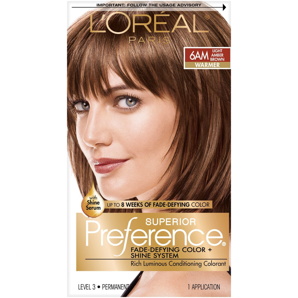 L'Oreal Paris Superior Preference Fade-Defying Shine Permanent Hair Color, 6 AM Light Amber Brown, 1 Kit