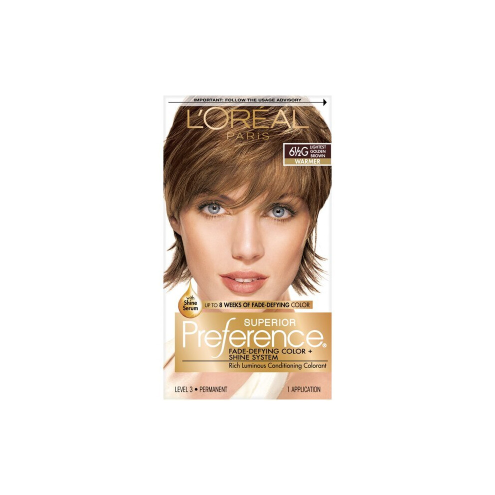 L'Oreal Paris Superior Preference Fade-Defying Shine Permanent Hair Color, 6.5G Lightest Golden Brown, 1 Kit