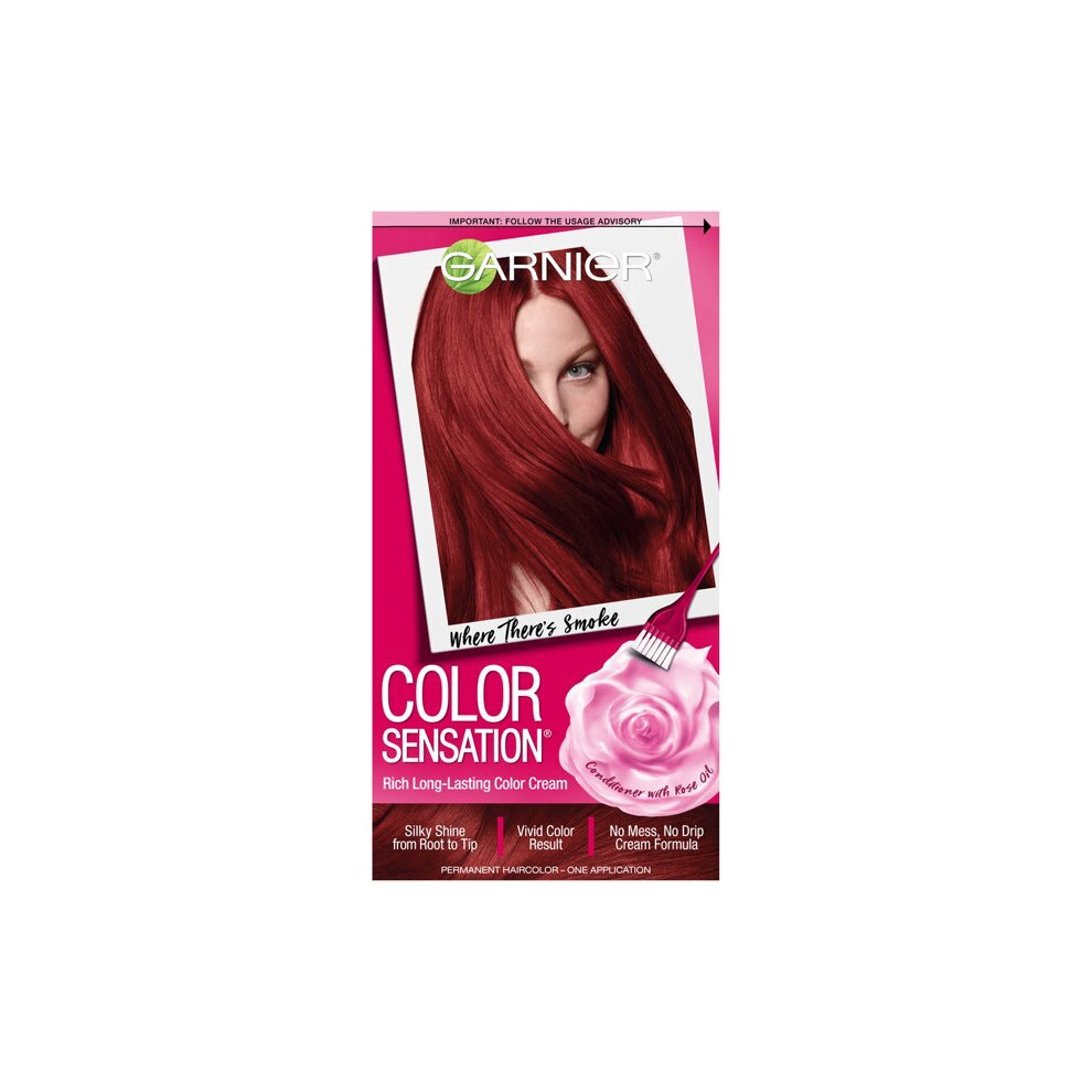 Garnier Color Sensation Hair Color Cream, 6.60 Where There's Smoke (Intense Fiery Red), 1 kit