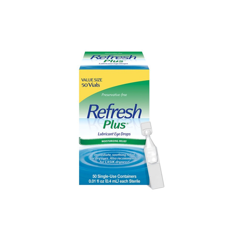 Refresh Plus Lubricant Eye Drops Non-Preserved Tears, 50 Single-Use Containers, 0.01 fl oz (0.4 mL)