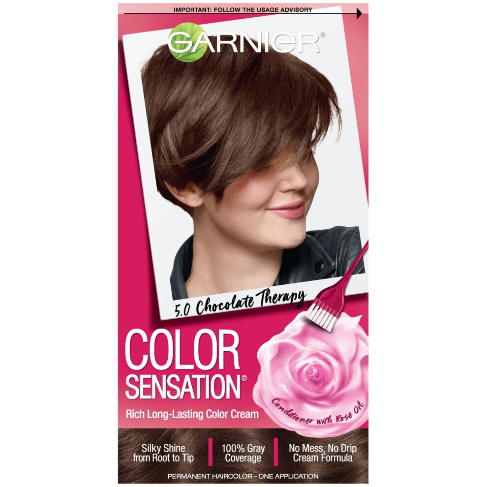 Garnier Color Sensation Hair Color Cream, 5.0 Chocolate Therapy (Medium Natural Brown), 1 kit