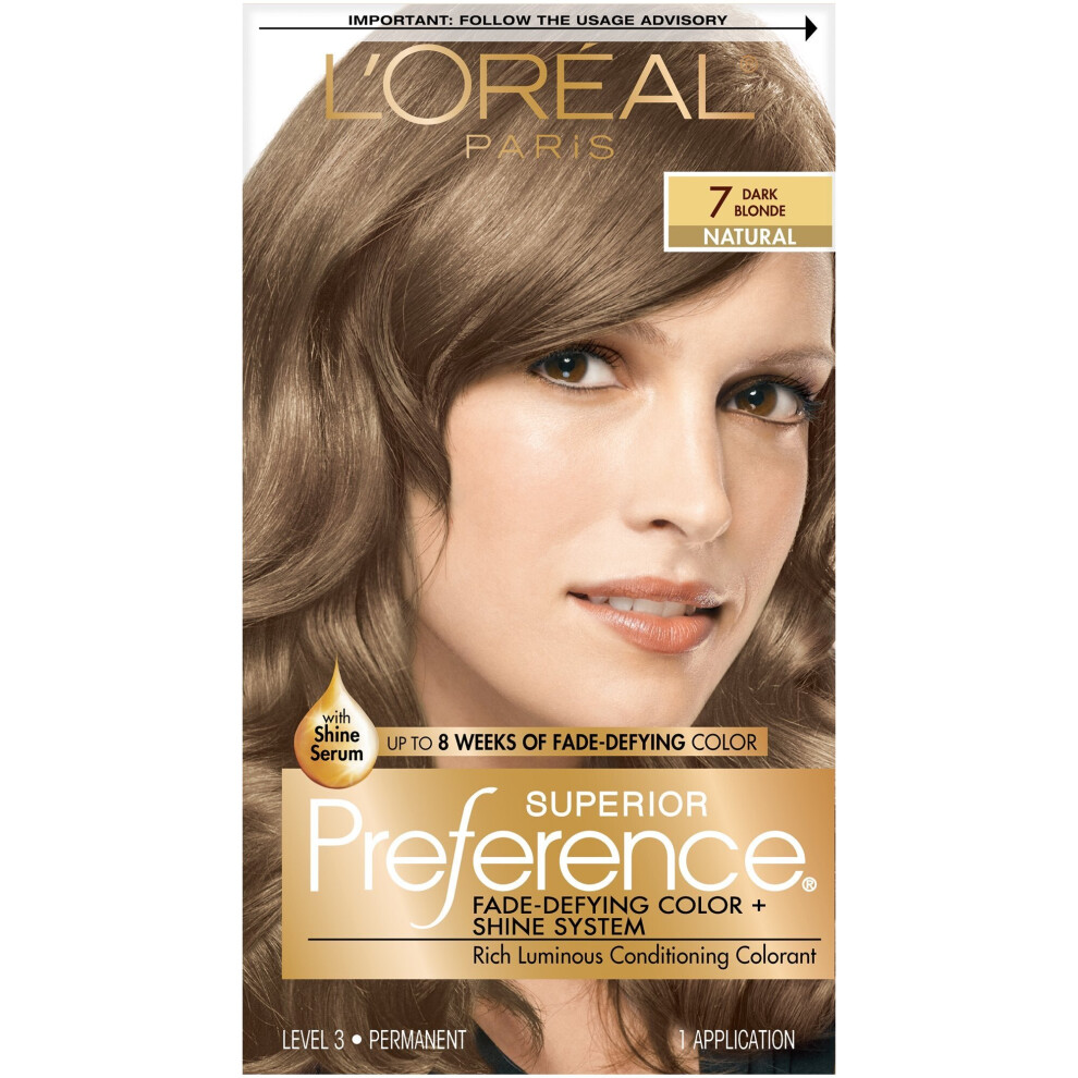 L'Oreal Paris Superior Preference Fade-Defying Shine Permanent Hair Color, 7 Dark Blonde, 1 Kit