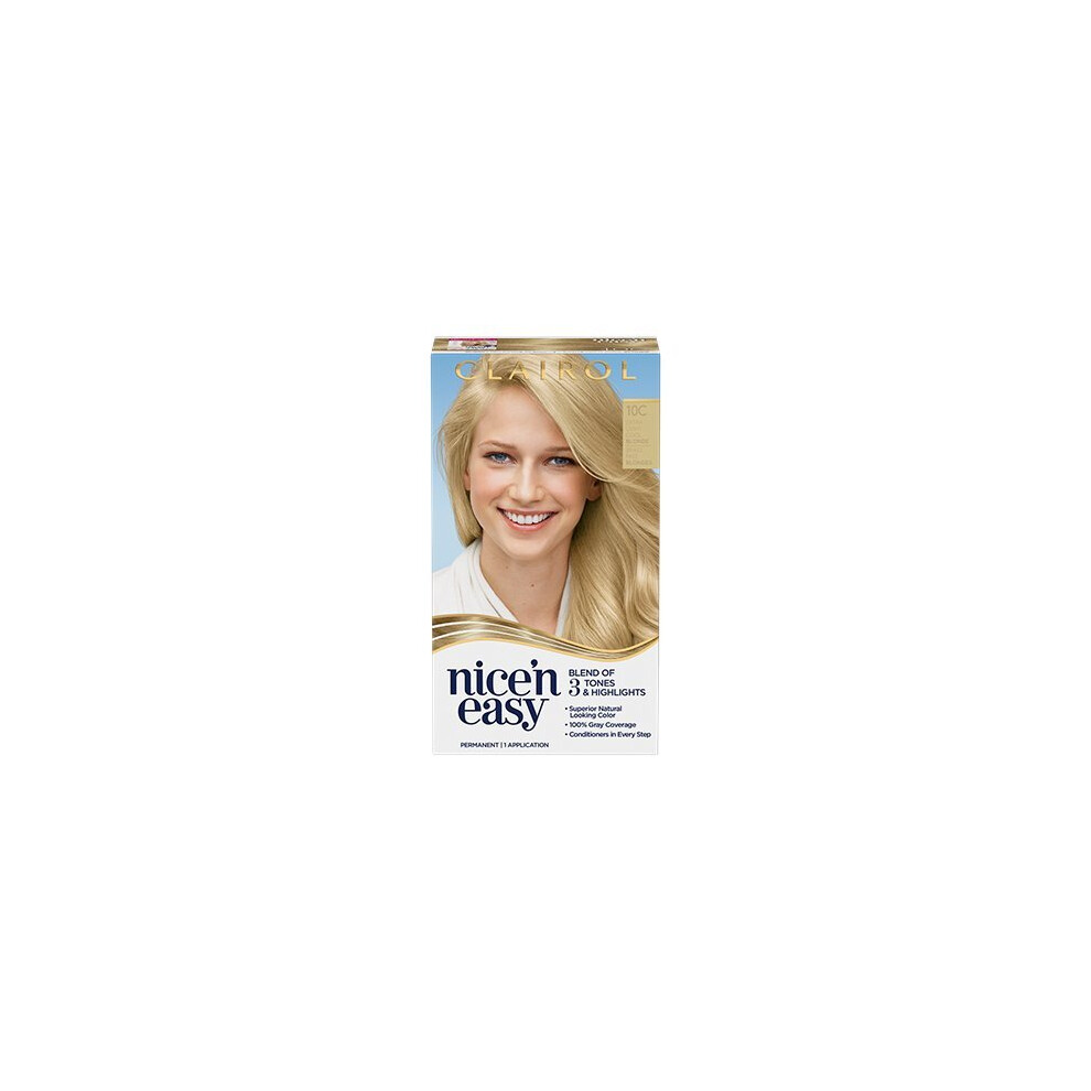 Clairol Nice'n Easy Permanent Hair Color Creme, 10C Extra Light Cool Blonde, 1 Application, Hair Dye