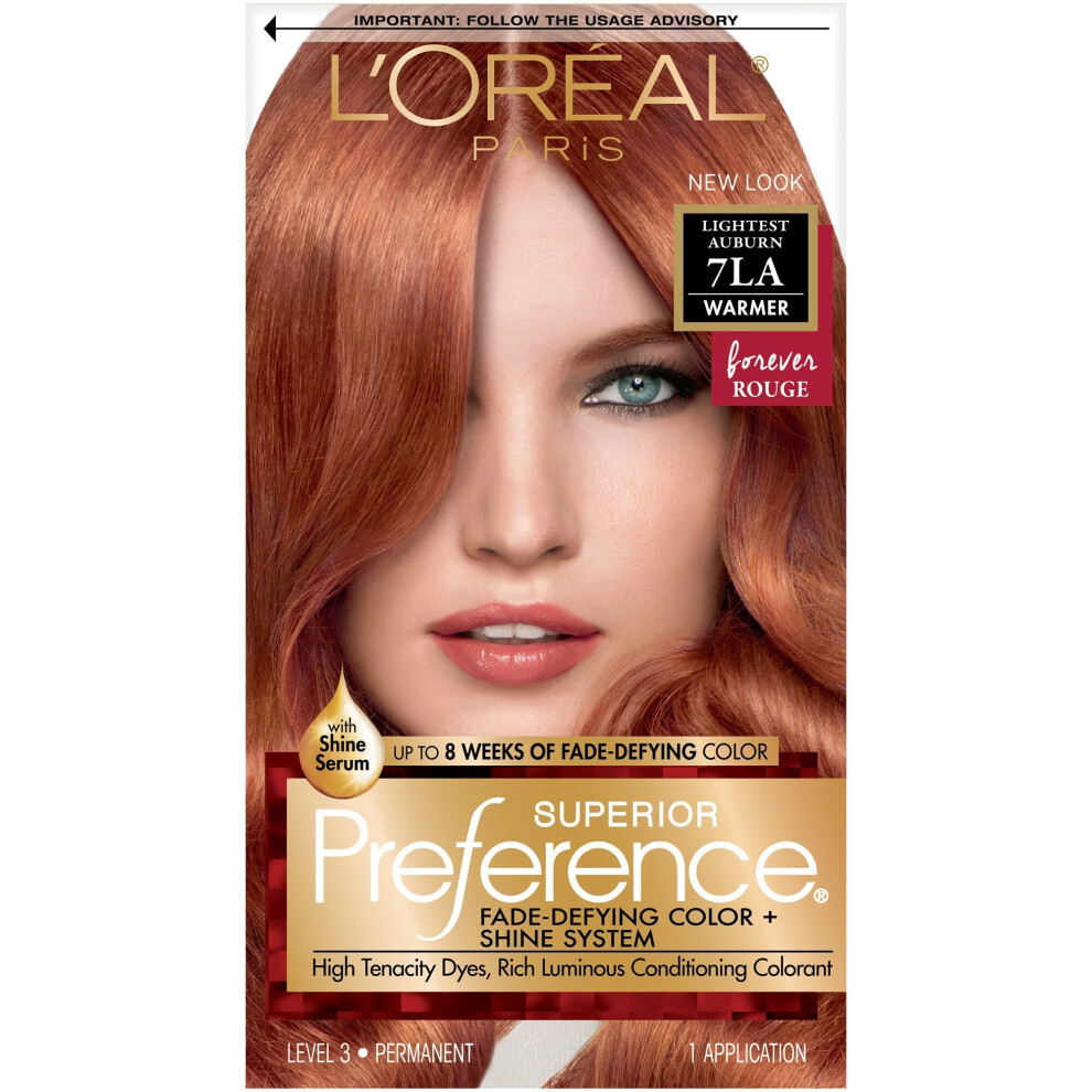 L'Oreal Paris Superior Preference Fade-Defying Shine Permanent Hair Color, 7LA Lightest Auburn, 1 Kit