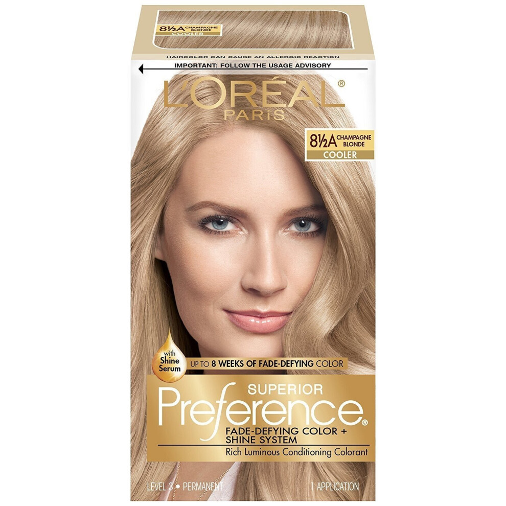 L'Oreal Paris Superior Preference Fade-Defying Shine Permanent Hair Color, 8.5A Champagne Blonde, 1 Kit