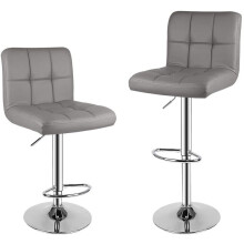 2X Grey Bar Counter Stools UK PU Leather Adjustable Breakfast Chairs