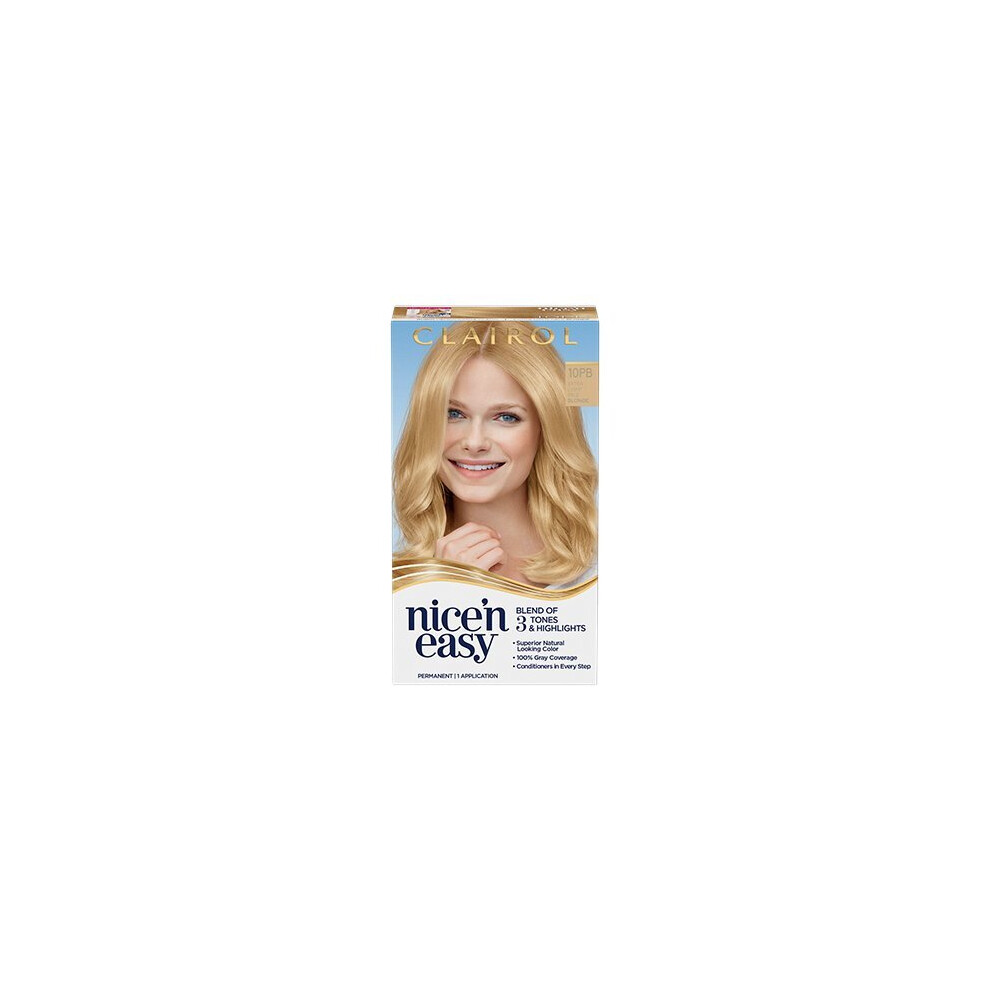 Clairol Nice'n Easy Permanent Hair Color Creme, 10PB Extra Light Pale Blonde, Hair Dye, 1 Application