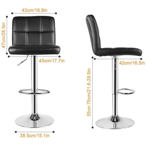 2X Black Bar Counter Stools UK PU Adjustable Breakfast Chairs Best 2