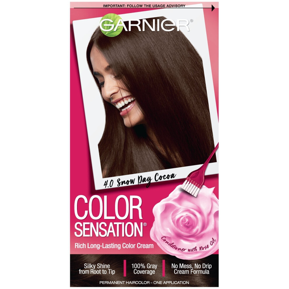 Garnier Color Sensation Hair Color Cream, 4.0 Snow Day Cocoa (Dark Brown), 1 Kit