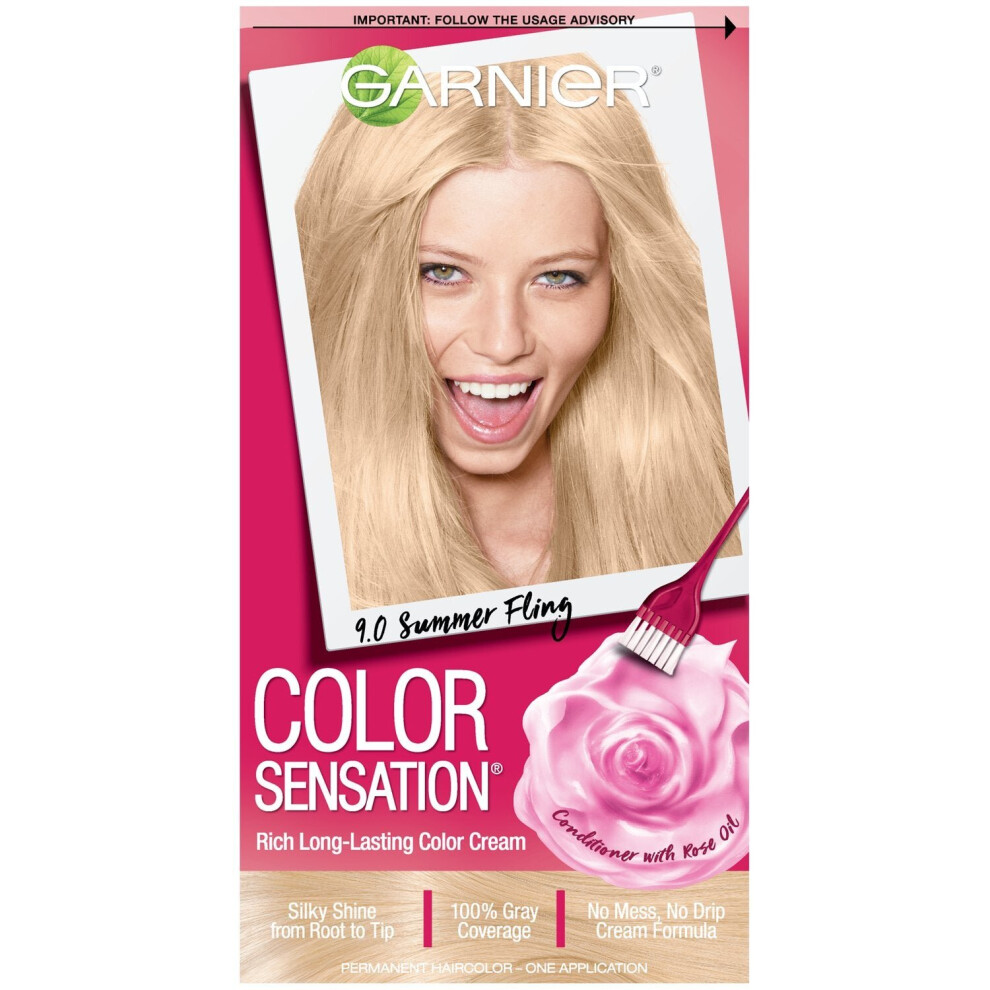 Garnier Color Sensation Hair Color Cream, 9.0 Summer Fling (Light Natural Blonde), 1 kit